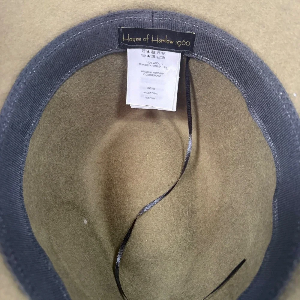 House of Harlow 1960 Fedora Womens OS Olive Green Wool Wide Brim Hat RN75343
